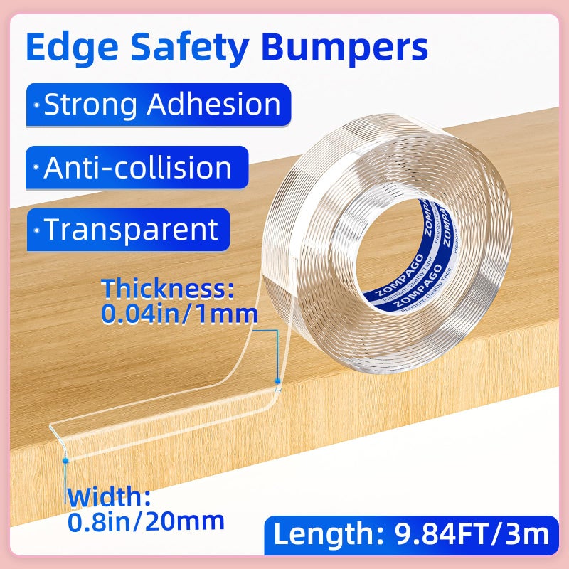 ZOMPAGO Clear Soft Corner Protectors for Furniture Strip 0.8in x9.84FT Sharp Edge & Table Bumper Window Edge Wall Protector  Soft Corner Guards Safe for Proof Table Corner Protectors in Family - Image 2